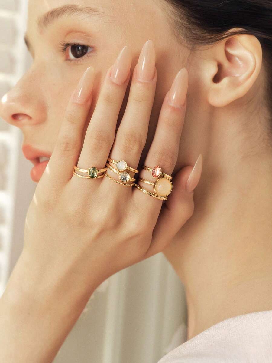 Sorayune 8pcs Round & Oval Decor Ring - Multicolor - View 1