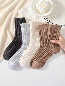 3 Pasang Kaos Kaki Wanita Rajut Kabel dan Renda Elegan dan Modis, Lembut dan Nyaman, Cocok untuk Musim Gugur/Musim Dingin - MultiWarna - View 6
