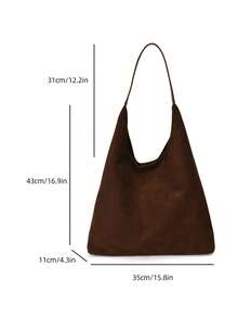 FEISTURE 1pc Solid Color Women's Large Capacity Suede Material Mother-Daughter Shoulder Bag, Fashionable Underarm Bag, Suitable For Girls, Women, College Students, New Professionals And White-Collar Workers, Perfect For Work, Business, Commuting, School - Coffee - View 4