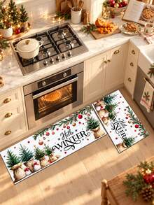 1/2pcs Christmas Kitchen Decor Rug, Santa Claus Pattern Winter Kitchen Carpet And Mat, Non-Slip Washable Absorbent Kitchen Accessories Decorative Mat, Christmas Holiday Gift! - Multicolor - View 4