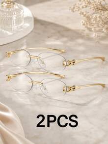 Women's Oval Rimless Metal Leg Fashion Glasses, Suitable For Daily Wear, Shopping, Photography, Y2KFest Music Festivals, And Other Occasions. - Clear - View 9
