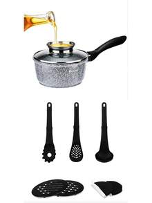 EliteHoff 17-Piece Marble Non-Stick Cookware Set With Glass Lids And Kitchen Accessories, Induction Compatible, Black Or Grey - View 7