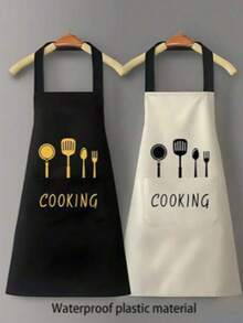 1pc Kitchen Apron Set, Unisex Printed Cooking Apron, Adjustable Neck Strap Chef Apron, Suitable For Home Kitchen Cooking, Baking And Grilling, Kitchen Essential, Christmas Gift, Women's Halloween Costume, Home Decor - Multicolor - View 1