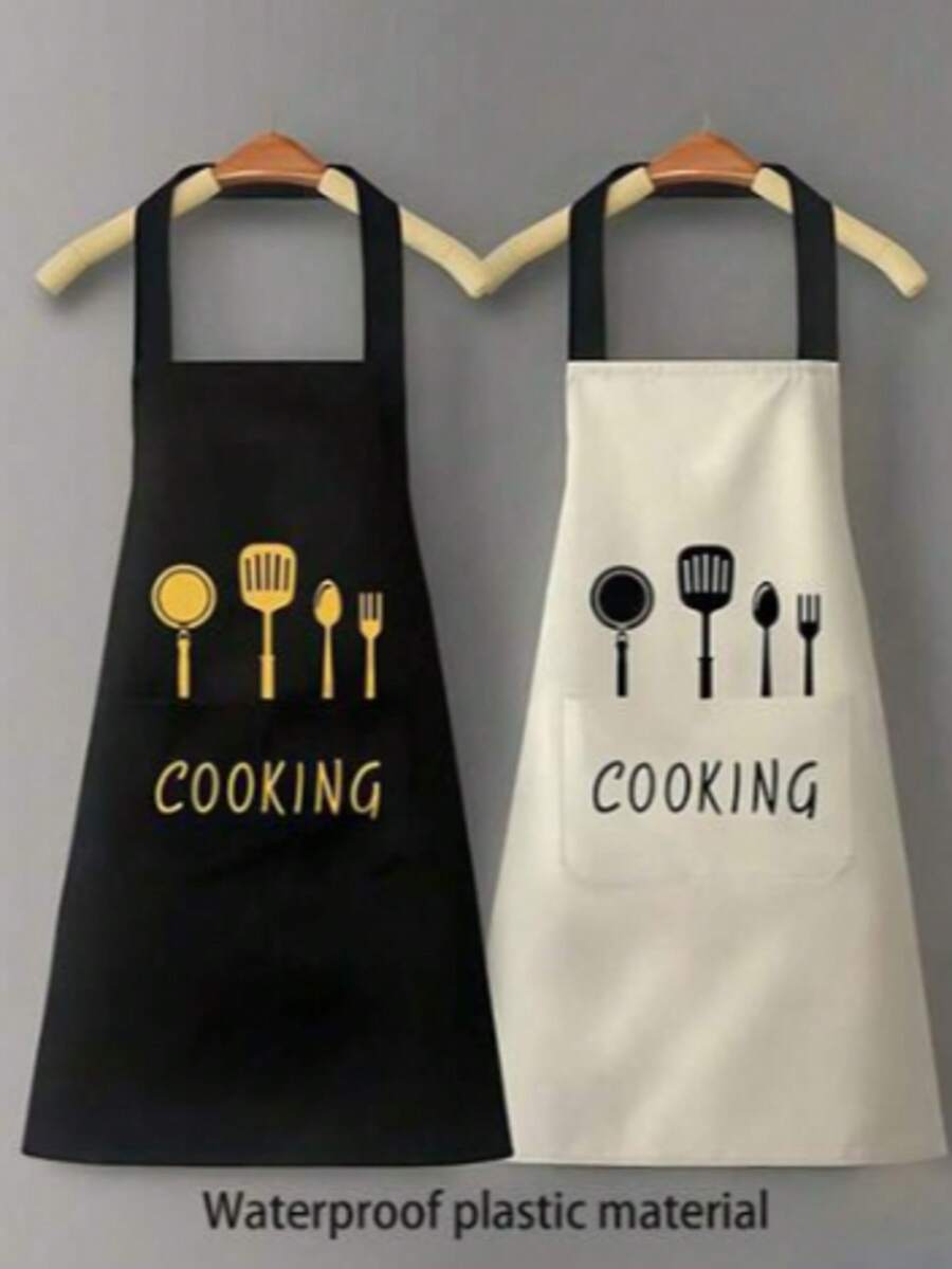 1pc Kitchen Apron Set, Unisex Printed Cooking Apron, Adjustable Neck Strap Chef Apron, Suitable For Home Kitchen Cooking, Baking And Grilling, Kitchen Essential, Christmas Gift, Women's Halloween Costume, Home Decor - Multicolor - View 1