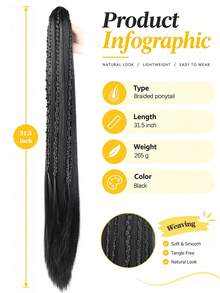 Claw Clip Ponytail Wig, Long Braided Ponytail Hair Extension, Easy Wear Hair Accessory For Daily Party Cosplay - Multicolor - View 5