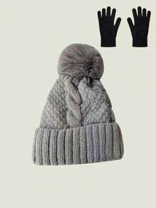 2pcs Unisex Korean Style Casual Warm Hat & Gloves Set, Suitable For Autumn/Winter Daily Wear, Cycling, Hiking - A - View 22
