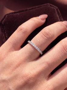 1pc Round Diamond Ring, Stackable, Versatile And Exquisite Design, Suitable For Women's Daily Wear, Party Occasions, High-Quality Jewelry Gift - Silver - View 6