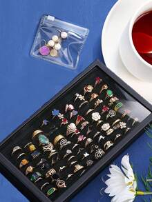 1pc 100-Slot Jewelry Ring Display Box, Large Capacity Storage Box, Tray-Style Earring Storage Display Box, Dust-Proof Transparent Storage Box With Transparent Lid, Suitable For Studs, Earrings And Multiple Rings, Ideal For Drawer Storage And Display - Multicolor - View 5