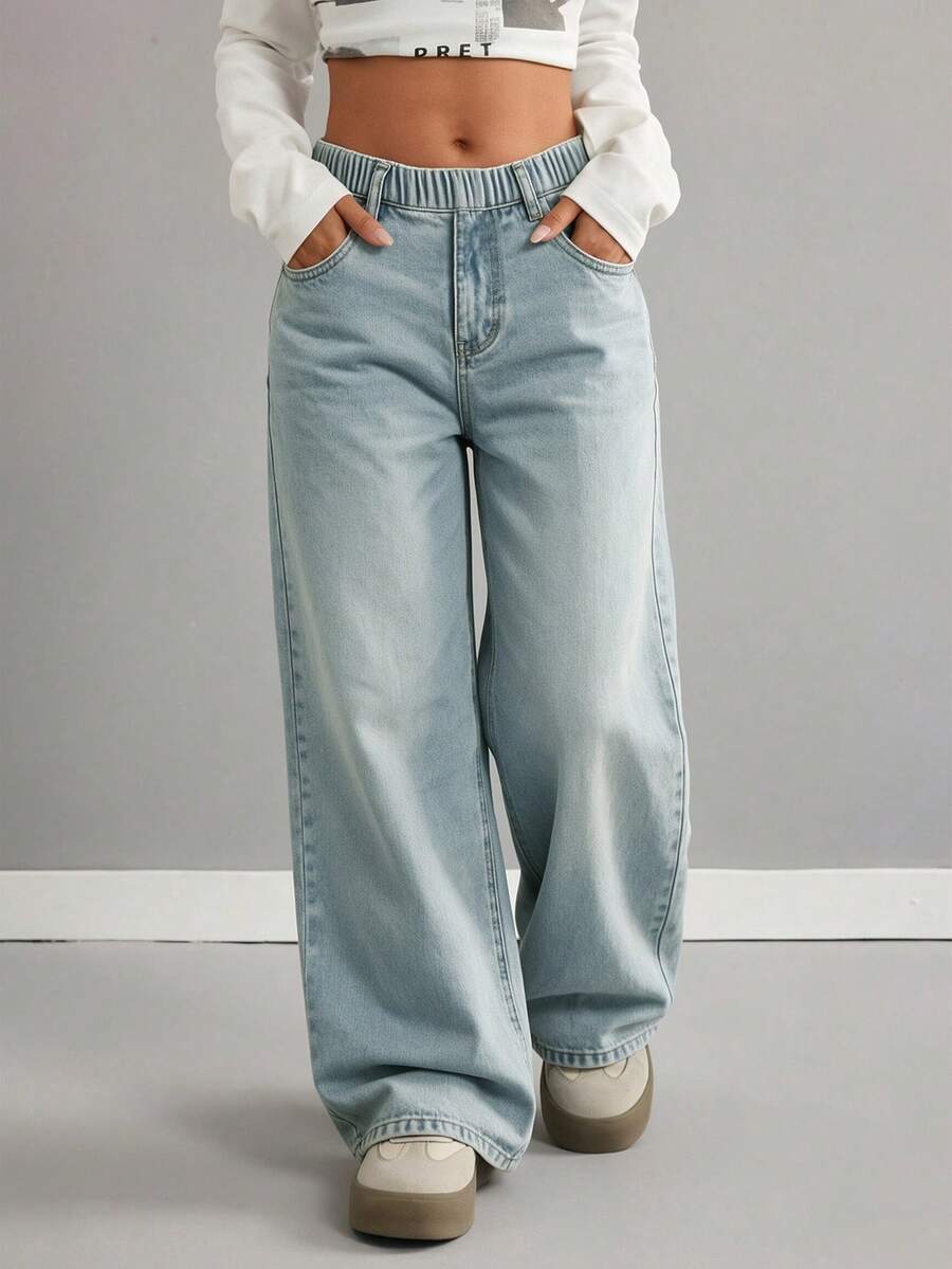 American Girls Vintage Light Blue Washed Denim Jeans - Blue - View 1