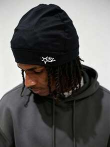 1pc Unisex Y2K Style Printed Star Elastic Beanie Hat, Brimless Knit Cap, Suitable For Autumn/Winter Outdoor, Casual Versatile Winter Cold Weather Hat For Daily Commute - Print - View 2