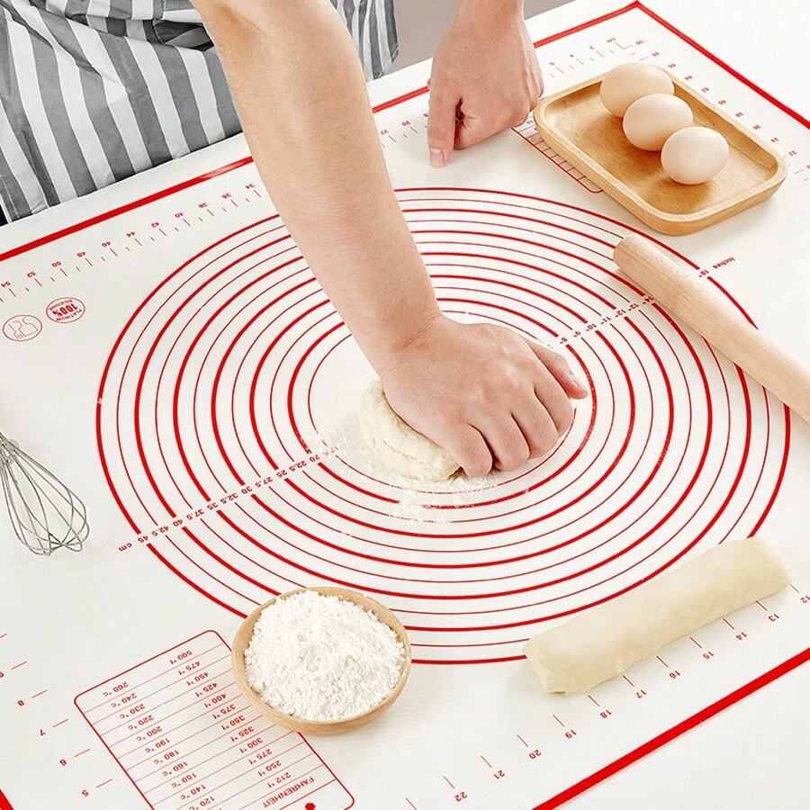 1 st silikonbakmatta för knådning, supernon-stick bakmatta med måttskala, kokmatta, ugnsmatta, pajdegmatta, rullbar förvaringsmatta, skolstartstillbehör - Röd - Visa 1