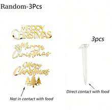 1pc/3pcs/6pcs/Set Merry Christmas Cake Topper Mirror Acrylic Letter Decor Christmas Tree Snowflake Bell Sign Hanging Ornament Holiday Winter Party Cake Decoration - Multicolor - View 9