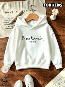 Minimalistisk hoodie med signaturtext för tween-flickor, hoodie med bokstavstryck för flickor - Vitt - Visa 11