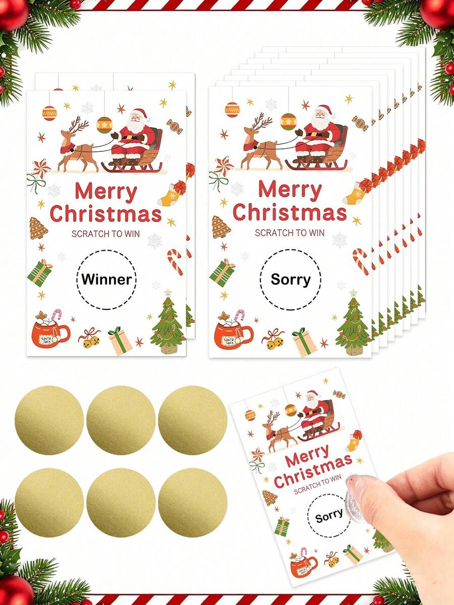 26pcs Christmas Scratch Cards , Suitable For Scratch Games For Christmas Parties, Party Games And Activities, Merry Christmas Decorations For Home - Santa's Reindeer - View 1