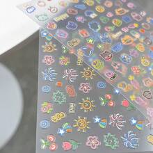1pc/Cartoon Line Nail Art Sticker, Fresh Delicate Cute Colorful Asymmetrical Graffiti Thin Flexible Adhesive Backing - Multicolor - View 4