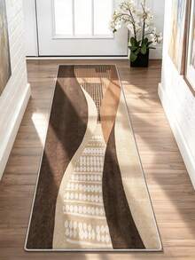 1pc Minimalist Geometric Line Print Pattern, Simple Long Runner Rug, Easy To Clean Long Runner Carpet, Suitable For Kitchen, Dining Room, Hallway, Corridor And Other Indoor Spaces, All Season Use - Brown - View 12