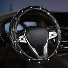 1pc Diamond Leather Shiny Universal Car Steering Wheel Cover 15 Inch Women's Fashion Car Accessory - Multicolor - View 11