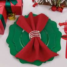 1/2/6pcs Christmas Red & Green Fabric Napkins, Foldable Christmas Tree Shaped Napkins, Holiday Party Table Decor Napkins - Multicolor - View 5
