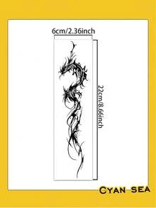 1pc Temporary Tattoo Sticker, Dark Line Dragon Totem Pattern, Realistic Fake Tattoo Design For Daily Wear, Bachelorette Party Favors, Music Festival, Cosplay, Graduation Gift, Lasts 3-5 Days - Black - View 4