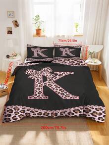 2/3PCS Girls Pink Leopard Letter K Bedding Set, Bow Lace Edge Duvet Cover Set For Children, Teenagers, Adults, Girls, Bedroom(Twin/Full/Queen/King Size) - Multicolor - View 21