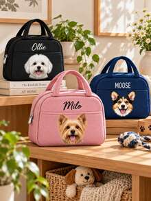 Personalized Pet Photo & Name Lunch Bag/Lunch Box, Custom Corduroy Lunch Box (Customizable Name), Suitable For Work, Travel And School. Suitable For Lunch Tote Bag, Back To School Gift - Multicolor - View 3