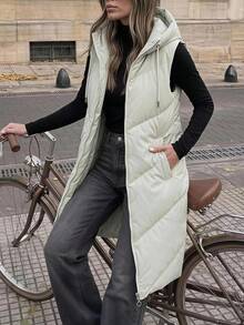 Women's Hooded Puffer Vest - White - View 5