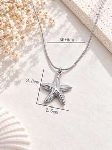 1 dây chuyền mặt sao biển phong cách đại dương mùa hè bằng thép không gỉ, dây xích xương quai xanh tối giản thanh lịch - Bạc - Xem 3