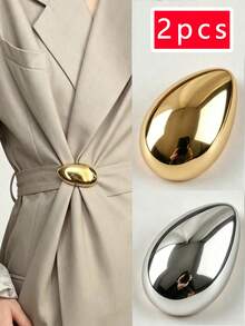 2pcs Minimalist Metal Brooch Set, Multi-Functional Collar Pin, Polished Scarf Clip And T-Shirt Clip, Fashion Belt Buckle, Suitable For Dresses, Coats And Other Clothing Accessories - Multicolor - View 2