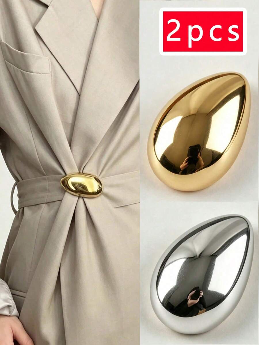 2pcs Minimalist Metal Brooch Set, Multi-Functional Collar Pin, Polished Scarf Clip And T-Shirt Clip, Fashion Belt Buckle, Suitable For Dresses, Coats And Other Clothing Accessories