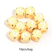 10pcs/Pack 12mm Exclamation Mark & Question Mark Printed Colorful Large Hole Square Beads, Acrylic Focal Beads For DIY Phone Chain, Hair Accessories, Keychain, Bag Charm - Printed Large Square Beads - View 12
