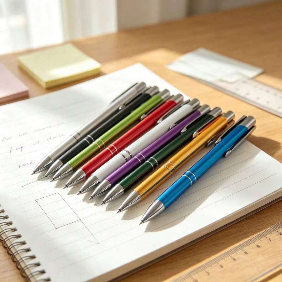 DOWMOO Metal Retractable Ballpoint Pens, 12Pcs Assorted Color Click Pens, Smooth Writing Ball Pens For Office School Journaling, Stationery Gift For Students - Rectangle - View 1