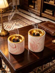 1pc Marble-Patterned Ceramic Incense Burner, Minimalist Middle Eastern Arabic Style. Elegant Aromatherapy Ornament For Living Room, Dining Room, Desktop, Office And Festival Decor, Ideal Gift. - Incense Burner - View 4