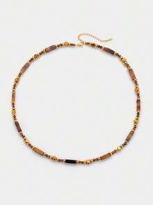 Sorayune 1pc Multi-Layer Tiger Eye Stone Pendant Necklace Set, Boho Fashion Jewelry, Best Friend Gift (Stone Color And Shape Are Random) - Multicolor - View 8