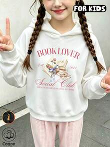 Tween Girls Vintage Book Floral Print Sweatshirt, Casual Long Sleeve Hooded Pullover - White - View 3