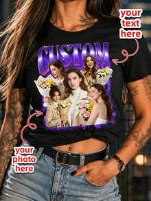Custom 90s Vintage Bootleg Rap T-Shirt, Upload Your Own Design & Photo, DIY Personalized Graphic Tee, Custom Birthday Gift - Black - View 1
