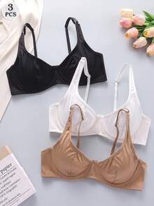 3 áo ngực có gọng nữ màu trơn đơn giản, bề mặt mịn, chống chảy xệ, nội y - Nhiều màu - Xem 2