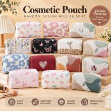 1pc Cute Floral/ Bow/ Giraffe Print Corduroy Portable Zipper Cosmetic Pouch,Multi-Purpose Makeup Storage Bag For Travel Daily Use Random Pattern Sent - Multicolor - View 2