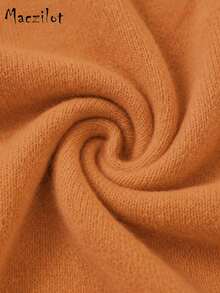 Curve Plus Size Fuzzy Mohair Knit Top, Deep V-Neck, 3/4 Sleeve, Loose Fit Autumn Casual Sweater, Suitable For Curvy Figures - Orange - View 8