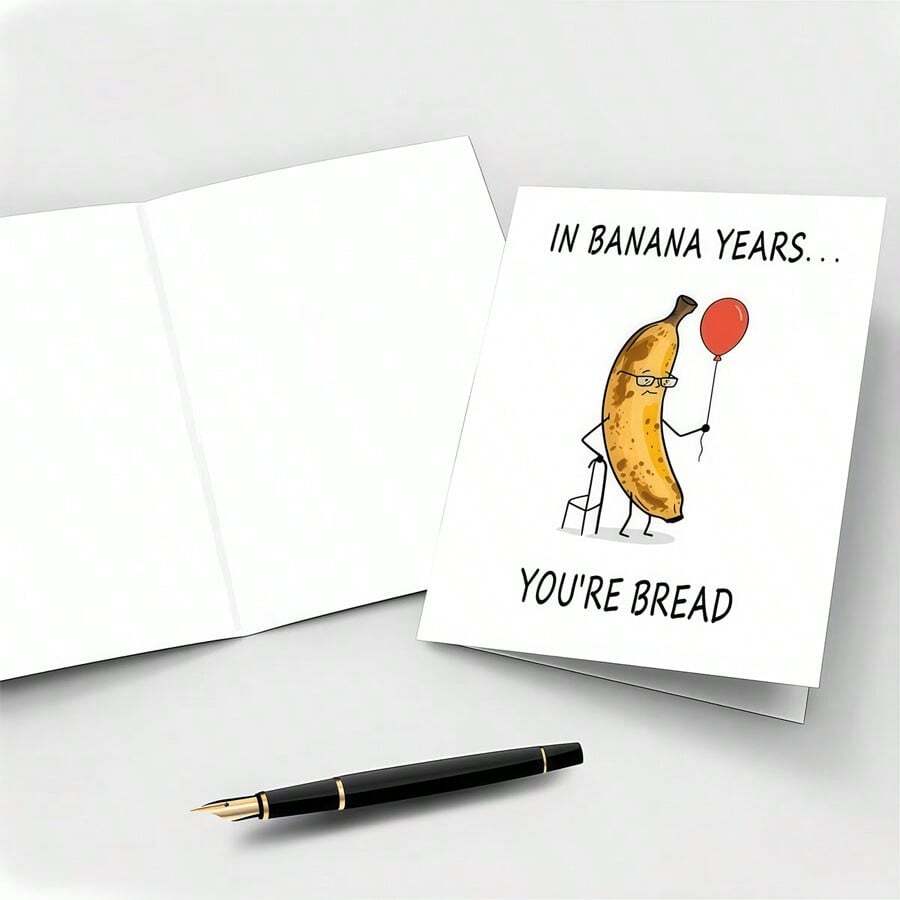 1PC [Gift For Friends] Humorous Single Banana Bread Birthday Card | Unisex Friend Gift, "Based On Banana Age... You've 'Bread'ed" - A - View 1