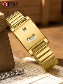 New Arrival Fashion Men's Quartz Watch Creative Design Wristwatch Simple Strap Business Watches For Man Metallic Square Dial OFNS 1803 - Golden - View 2