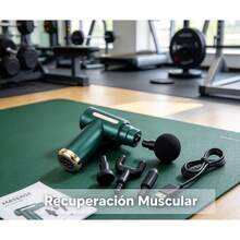1 pistola de masaje eléctrica portátil de color verde, con 6 niveles de intensidad, 4 cabezales de masaje, carga por Type-C, para aliviar la fatiga muscular. - Verde - Ver 1
