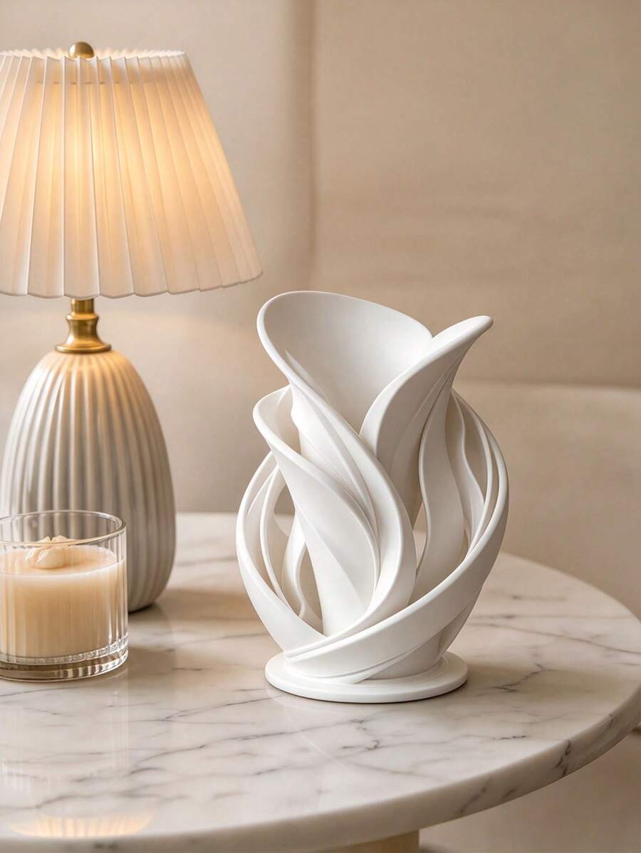 1pc Modern Abstract Twisted White Vase, Hollow Wave Sculpture Decorative Vase, Artistic Style Table Centerpiece Decor Vase, Suitable For Home Living Room, Hotel And Office Decoration Gift