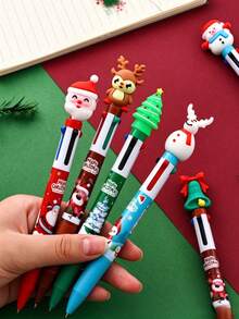 Christmas Multi-Color Retractable Ballpoint Pens For Kids, Cute Cartoon Top Writing Pens, 16 Designs Randomly Sent 1pc, School Stationery Gift - Multicolor - View 6