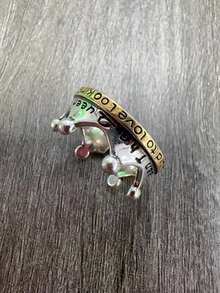 CIREY 1pc Vintage Letter Colorblock Crown Ring, Unisex Design, Distressed Personalized Open Adjustable Finger Ring - Crown Letter Ring - View 3