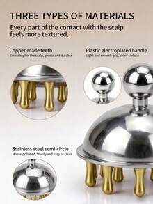 INYUSUN 1pc Stainless Steel Half-Round Brass Scalp Massage Comb, Round Tooth Design, Anti-Static Care, Soothing Body Relaxation, Manual Head Massage Tool, Non-Electric - Silver - View 4