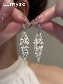 1 Pair Elegant Full Rhinestone Tassel Fashion Earrings Suitable For Women's Banquet, Party, Wedding, Holiday Wear - Yellow Gold - View 2