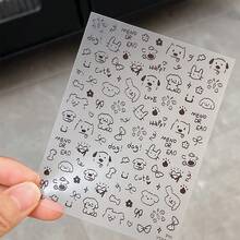 1pc/Cute Doodle Pet Nail Stickers Flat Cat Puppy Samoyed Nail Decals Minimalist Style Decoration - Multicolor - View 1