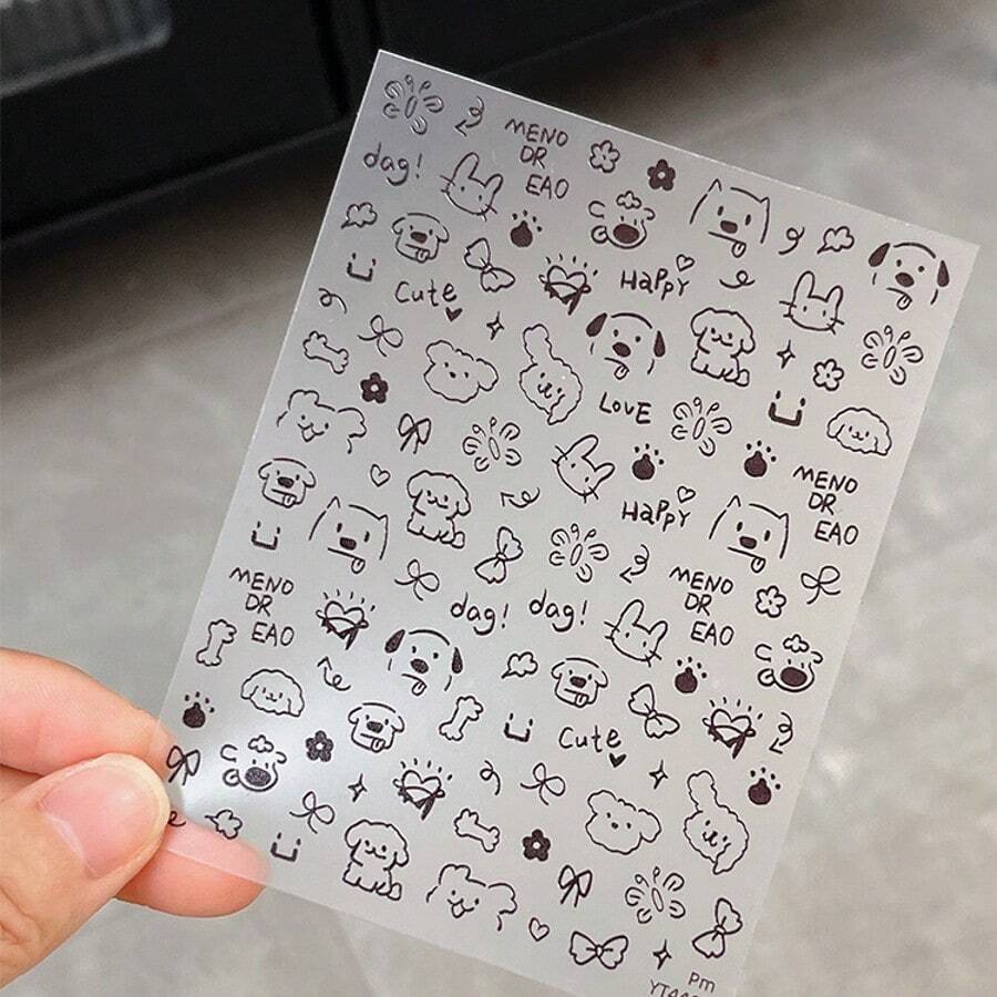 1pc/Cute Doodle Pet Nail Stickers Flat Cat Puppy Samoyed Nail Decals Minimalist Style Decoration - Multicolor - View 1