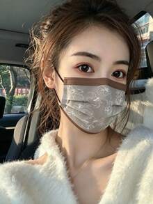10pcs New Old Money Style Contrast Color Disposable Face Masks, 3-Layer Protective Printed Masks, Highly Attractive Flattering Skin Tone, Unique Design, Individually Wrapped, Maillard Retro Style Adult Fashion Face Cover, Outdoor Commute Travel Accessory, Practical Holiday Gift For Halloween, Thanksgiving, Christmas - Multicolor - View 3