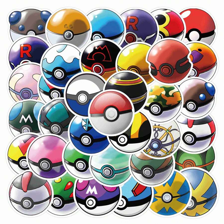 1set/50pcs Pokeball Graffiti Stickers With Bright Vivid Prints. Perfect For Skateboard, Helmet Decoration. Fun Decals For Fans And Crafts.(Stochastic Style) - Multicolor - View 1